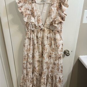 Abercrombie & Fitch Floral Ruffle Dress - Cream and Brown